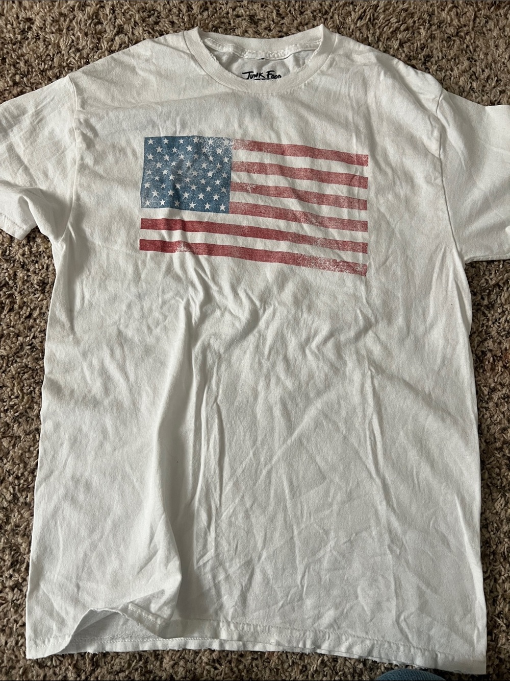 Junk Food Clothing White Tee with Vintage American Flag Print